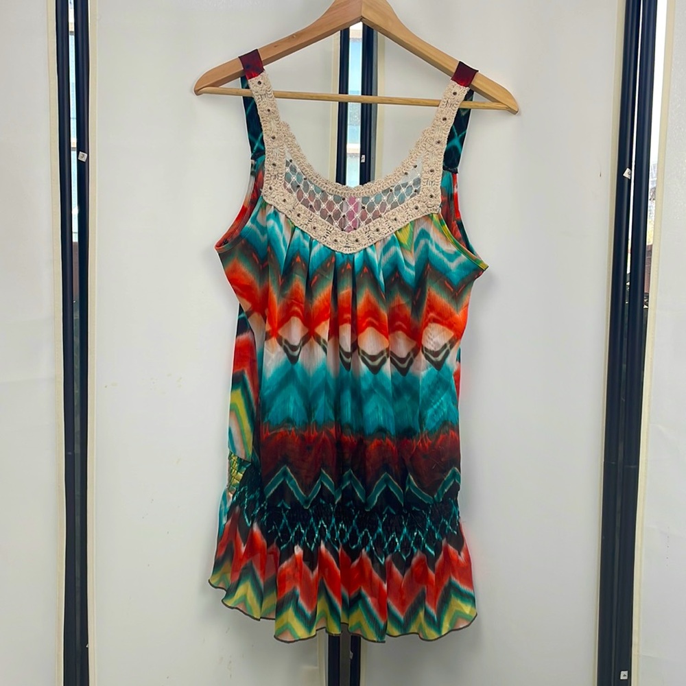 Boutique Dressy Tank Top - Green orange yellow | Size: XL